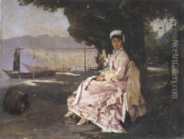Elegante Au Bord Du Lac Leman Oil Painting - Francois-Louis-David Bocion