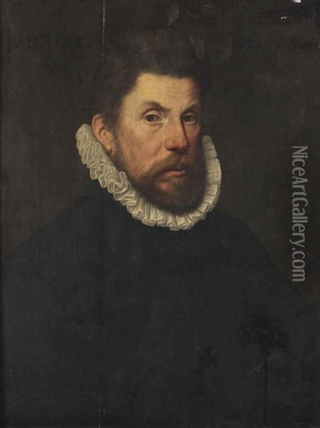 Portrait Of A Gentleman, Half-length, In A Black Suit With A White Ruff Oil Painting - Willem Key