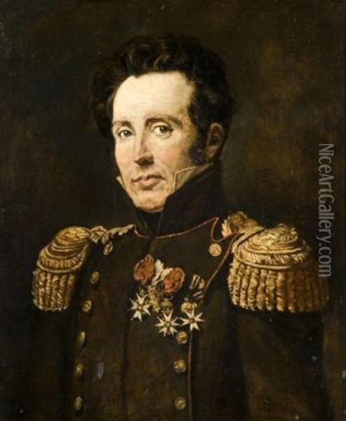Portrait Du General Victor-abel De Salle (1776-1864) (preparatory Study) Oil Painting - Aimable Louis Claude Pagnest