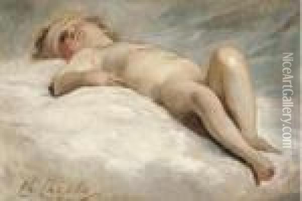 A Sleeping Child Oil Painting - Charles Josua Chaplin