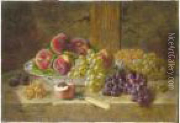 Nature Morte Aux Raisins Et Aux Peches Oil Painting - Alphonse de Neuville