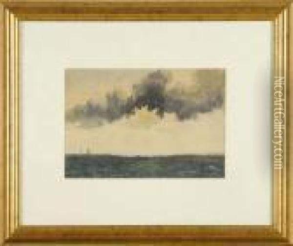 Cloudy Seascape With Distant Ship Oil Painting - Louis Michel Eilshemius