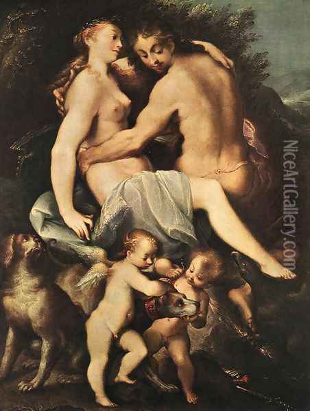 Adonis Led By Cupids To Venus Detail Oil Painting - Francesco Albani
