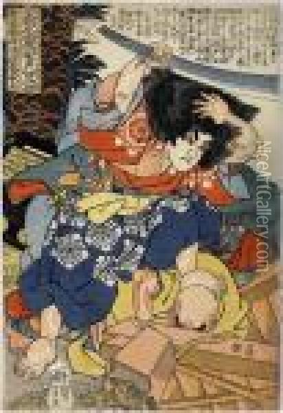 Choshanogomonsaito Oniwakamaru Oil Painting - Utagawa Kuniyoshi