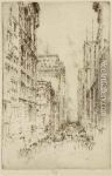 Lower Broadway; Looking Down Broadway Oil Painting - Joseph Pennell