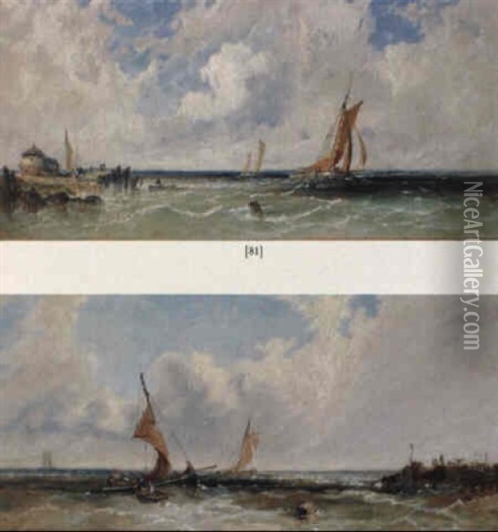 Sailing Boats Off The Coast Oil Painting - James E. Meadows