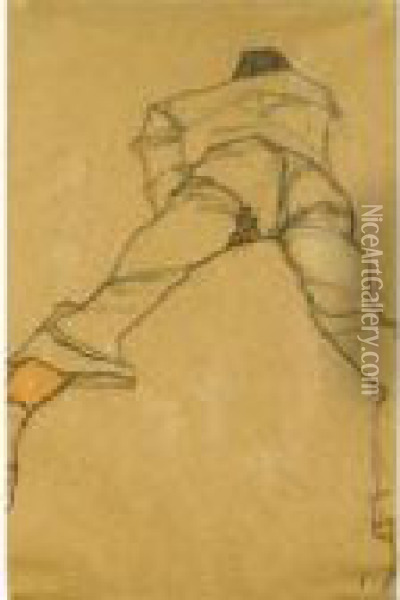 Mann Auf Dem Bauch Liegend (man Lying On His Stomach) Oil Painting - Egon Schiele