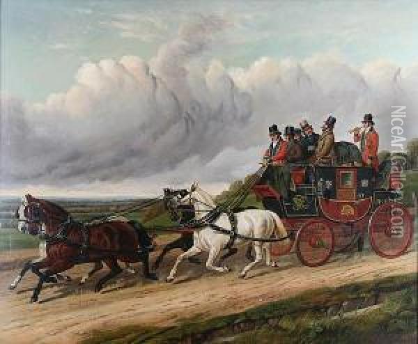 The Doncaster To Halifax Royal Mailcoach Oil Painting - Charles Cooper Henderson