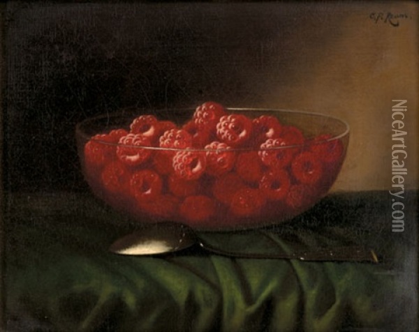 Raspberries In A Glass Bowl Oil Painting - Carducius Plantagenet Ream