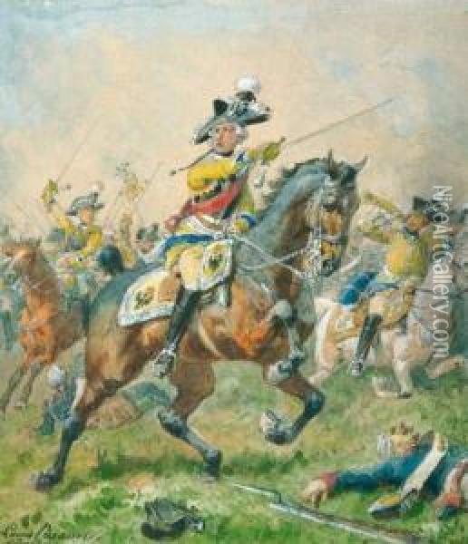 General Friedrich Wilhelm Von Seydlitz In Der Schlacht. Oil Painting - Louis Braun