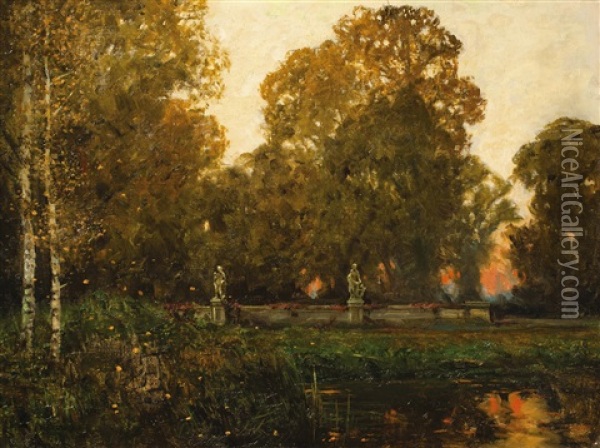 Abend Im Alten Park Oil Painting - Ferdinand Engelmuller