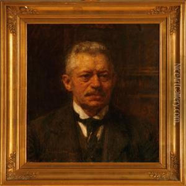 Portrait Af The Danish Founder Lauritz Rasmussen Oil Painting - Hugo Valdemar Larsen