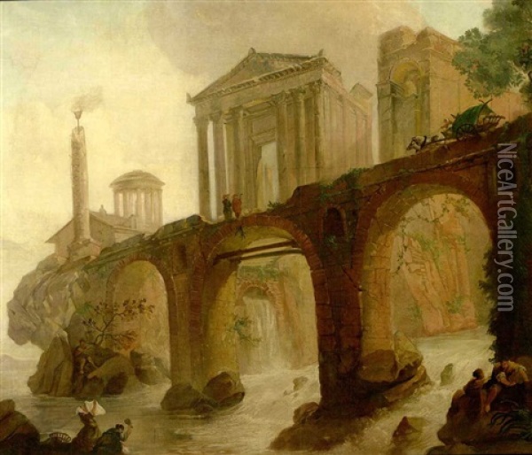 Travellers To The Ruins Oil Painting - Hubert Robert