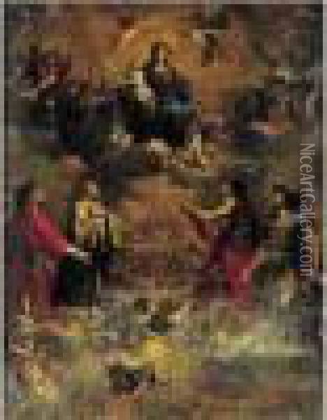 La Vierge En Gloire Avec Saint 
Georges, Saint Jean-baptiste, Saint Bernard Et Saint Laurent Oil Painting - Giovanni Battista Carlone