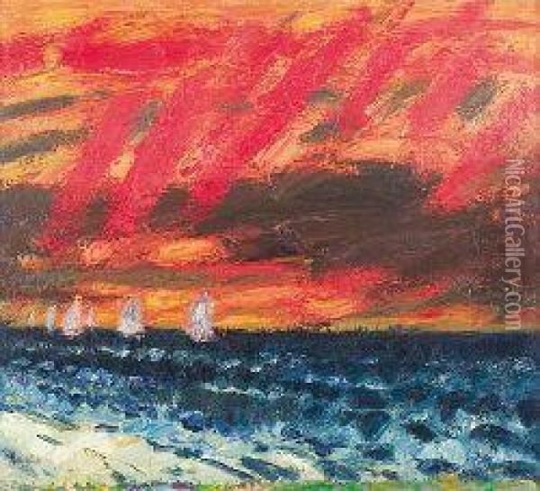 Yachts, Evening Oil Painting - John Rennie MacKenzie Houston