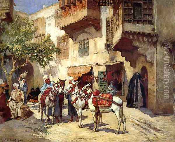 Marketplace In North Africa Oil Painting - Frederick Arthur Bridgman