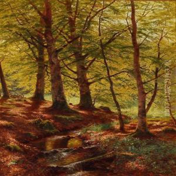 Spring Day At A Stream In A Forest Oil Painting - Carl Milton Jensen