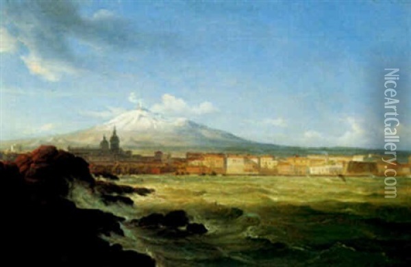A View Of Mount Etna From The Sea Oil Painting - Thomas Fearnley