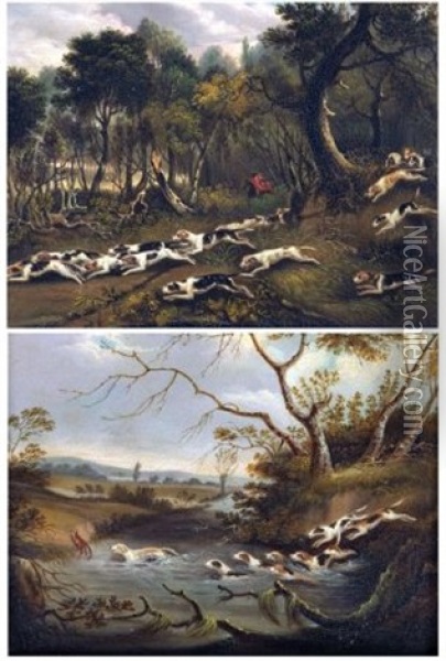 Hounds Hunting (2 Works) Oil Painting - Samuel Raven