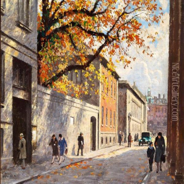 Autumn Day In Fiolstraede In Copenhagen Oil Painting - Paul-Gustave Fischer