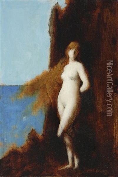 Femme Nue Au Rocher Oil Painting - Jean Jacques Henner