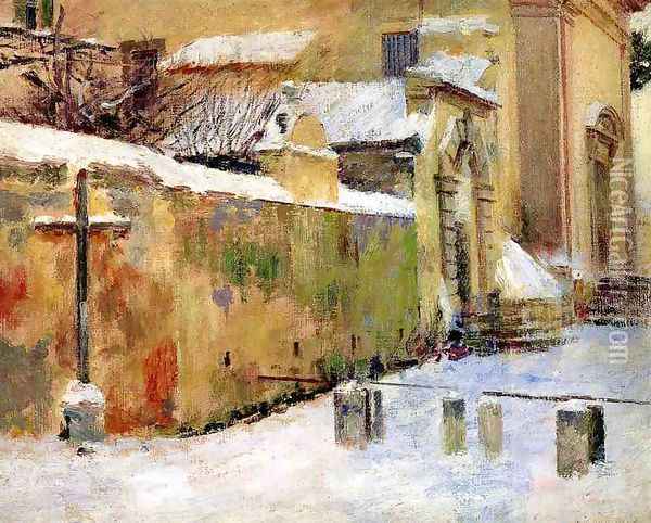 Church in Snow Oil Painting - Theodore Robinson