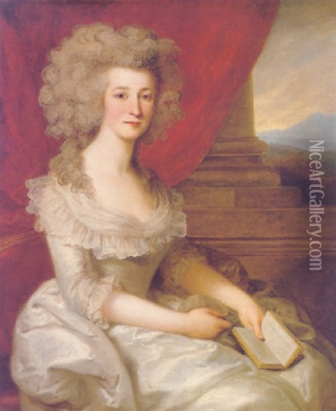 Portrait Of A Lady Wearing A White Dress And Holding A Book Oil Painting - John Francis Rigaud