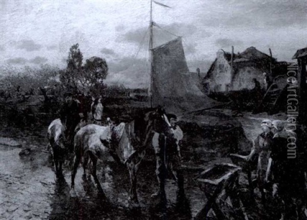 Canal In Holland Oil Painting - Gregor von Bochmann the Elder