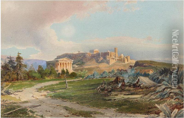 View Of The Theseum, The Acropolis Beyond Oil Painting - Vincenzo Lanza