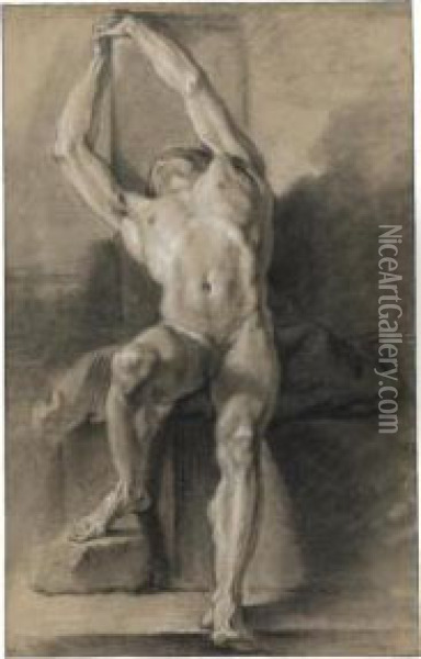 Two Academic Studies Of Male 
Nudes: A) The Model Seated, His Arms Stretched Upwards; B) The Model 
Partly Kneeling, His Hands Joined In Supplication Oil Painting - Jean-baptiste Deshays