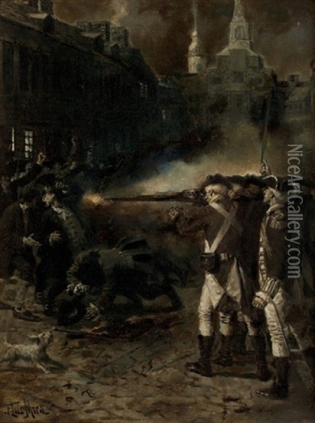 The Boston Massacre Oil Painting - Francis Luis Mora