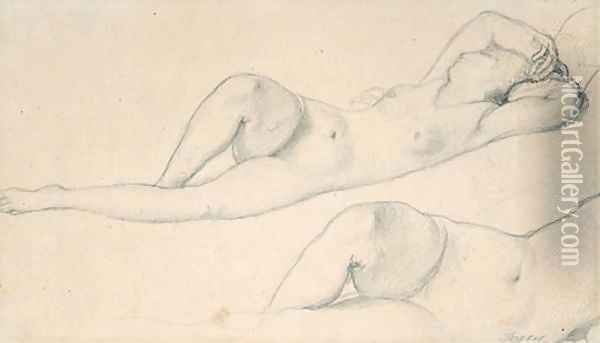 A reclining female Nude Oil Painting - Jean Auguste Dominique Ingres