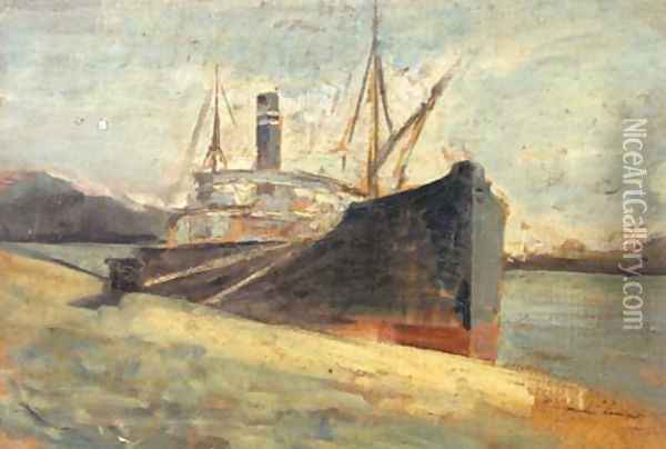 Docked Ship Oil Painting - Nicolae Vermont
