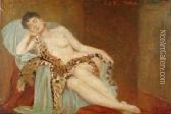 A Reclinging Nude Oil Painting - Edwin Ellis