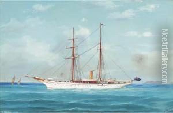 The Steam Yacht Puritan In Mediterranean Waters Oil Painting - Atributed To A. De Simone