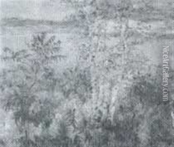 View Of Lake Through Sumachs Oil Painting - Mary Ella Dignam