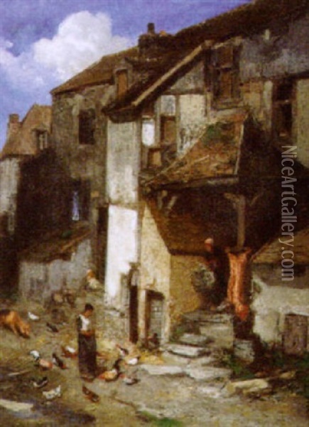 French Village Oil Painting - Louis Adolphe Hervier