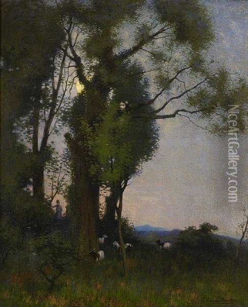 Moonlit Landscape Oil Painting - Thomas Corsan Morton