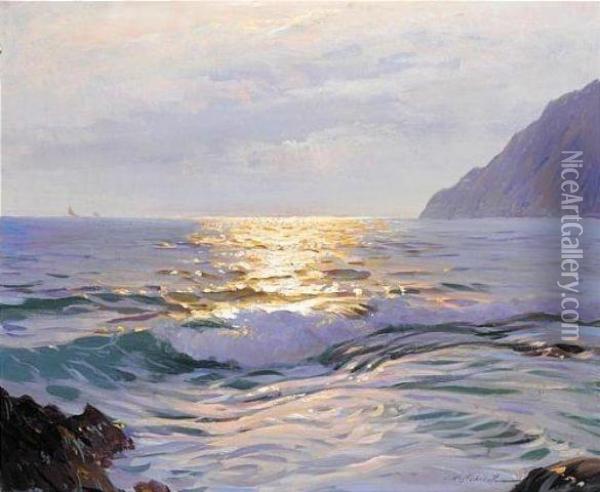 Evening Tide (#) Sunset Over The Sea Oil Painting - Constantin Alexandr. Westchiloff