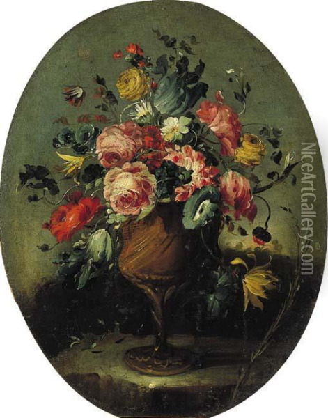 Vaso Di Fiori Su Un Piano Di Pietra, En Plein Air Oil Painting - Master Of The Guardeschi Flowers
