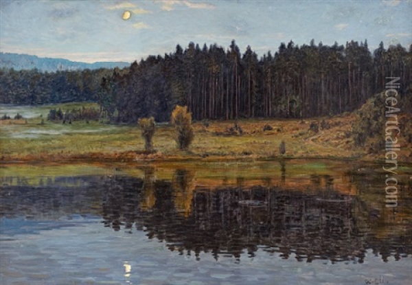 Schwarzasee Bei Mondaufgang Oil Painting - Walter Lilie