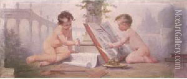 Deux Enfants Jouant Oil Painting - Henri-Jules-Jean Geoffroy (Geo)