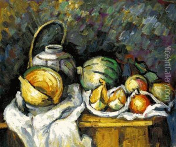 Still Life With Melons And Apples Oil Painting - Paul Cezanne