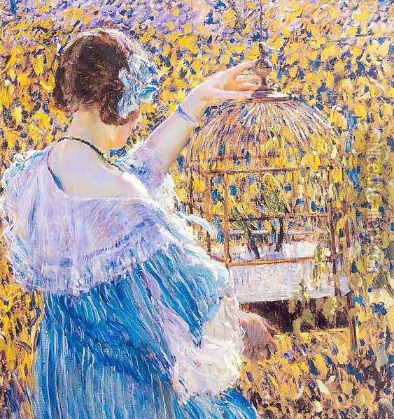 The Birdcage Oil Painting - Frederick Carl Frieseke