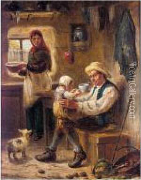 The Poacher; Daddy At Home Oil Painting - Robert Sanderson