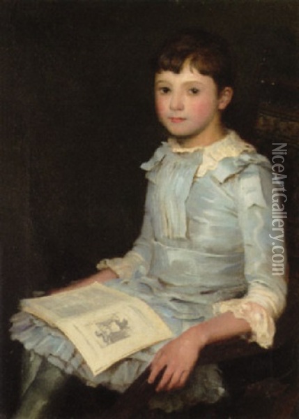Portrait Of A Girl Reading Oil Painting - William M. Pratt