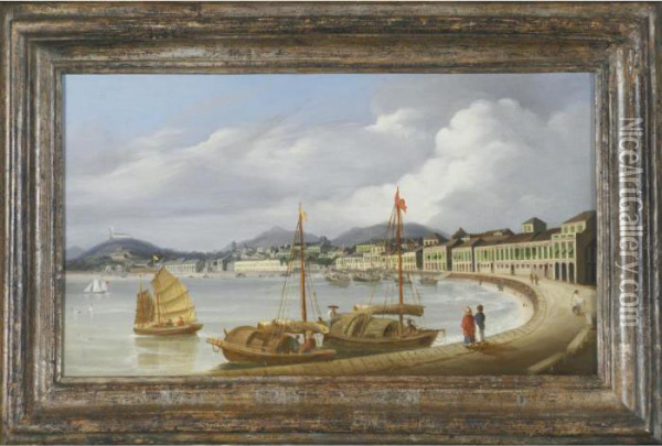 View Of Macao, The Praya Grande Oil Painting - George Chinnery
