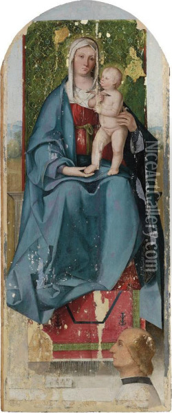 The Madonna And Child Enthroned, With A Donor Oil Painting - Boccaccio Boccaccino