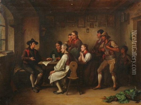 Brautwerbung - The Dowry Oil Painting - Friedrich Ritter von Malheim Friedlaender