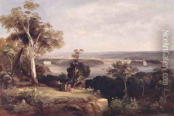 Wooded landscape with a distant view of Sydney Oil Painting - Conrad Martens